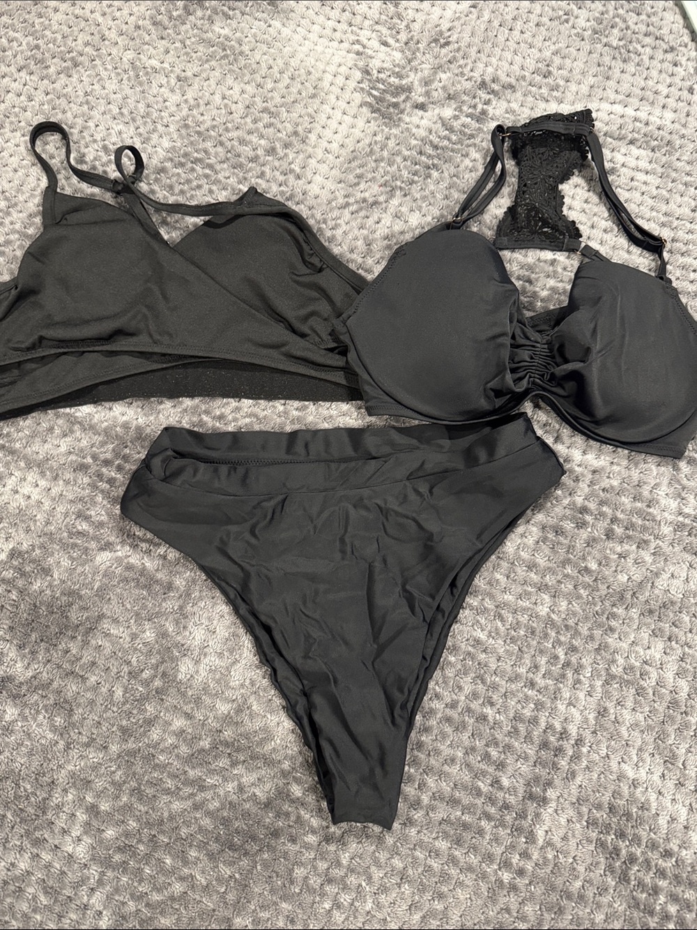 Black Lace-Back Two-Piece Bikini Set - Supportive Top & High-Rise Bottoms